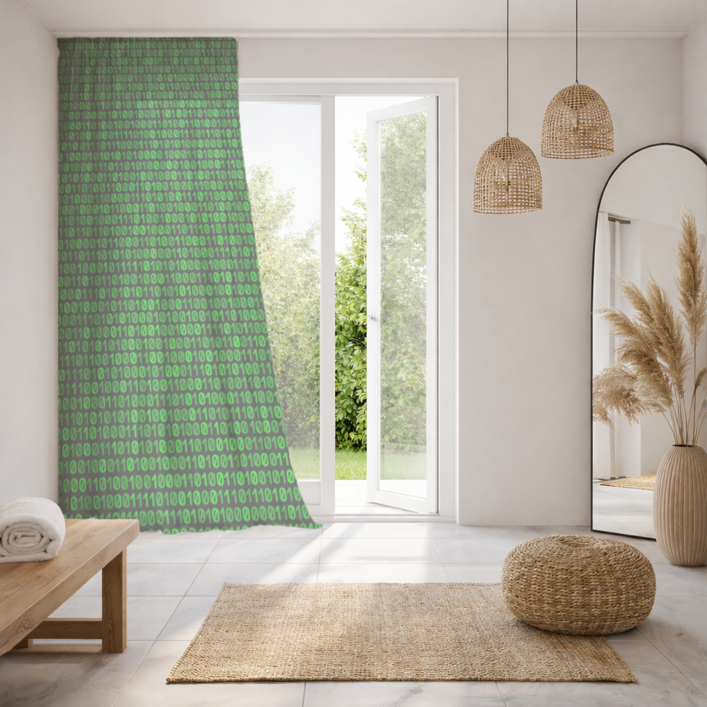 Matrix Style Digital Binary Code Background Sheer Curtain