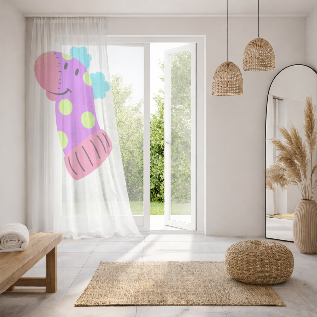 Cute Colorful Dinosaur Illustration Sheer Curtain