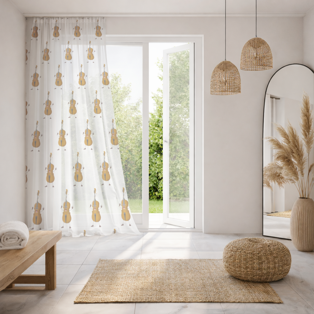 Happy Cello Character Art Design Sheer Curtain