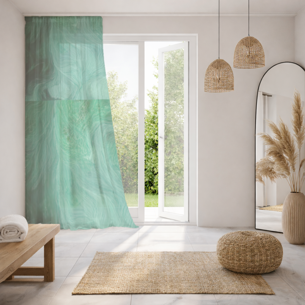 Black and green marbling Sheer Curtain