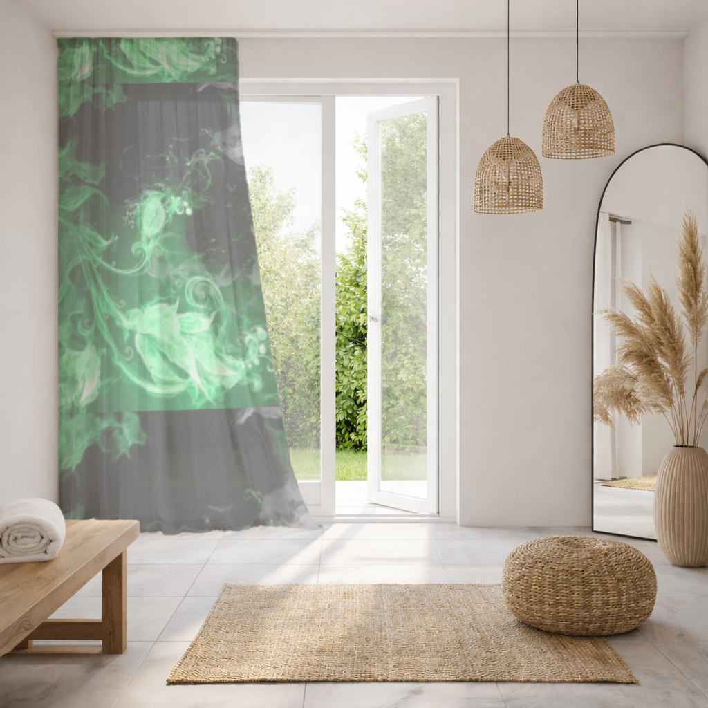 Green and black smokes Sheer Curtain