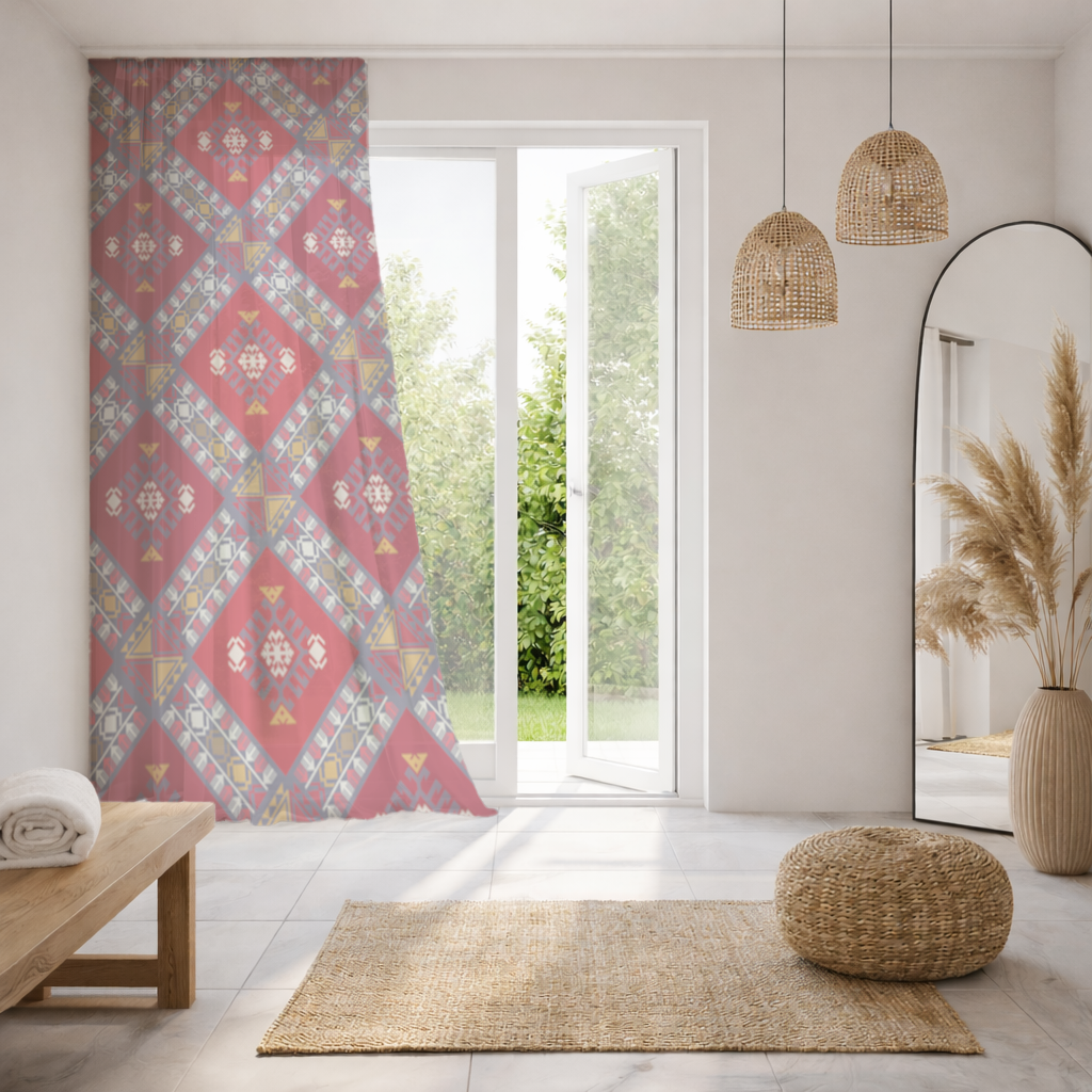 Traditional Kilim Pattern Motif Sheer Curtain