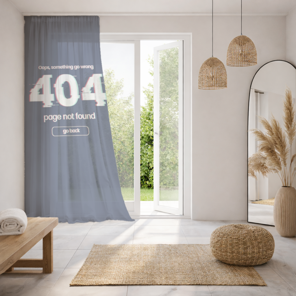 404 Error Glitch Design Sheer Curtain