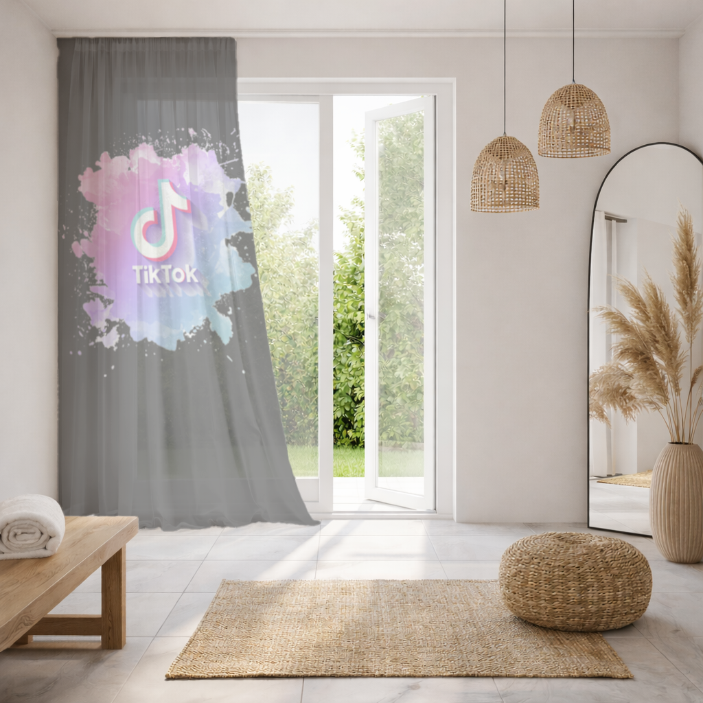 TikTok Logo with Watercolor Effect Sheer Curtain
