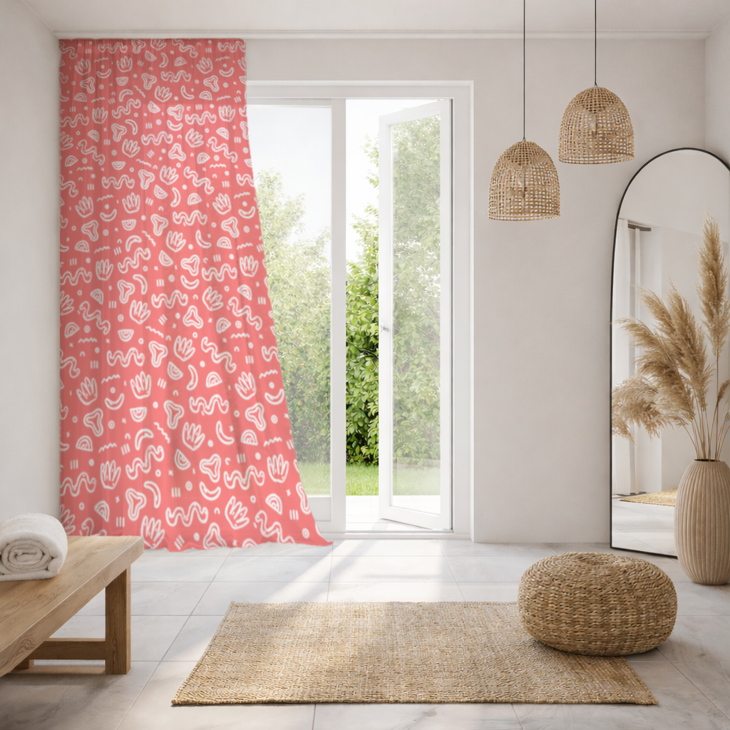 Red Abstract Doodle Sheer Curtain