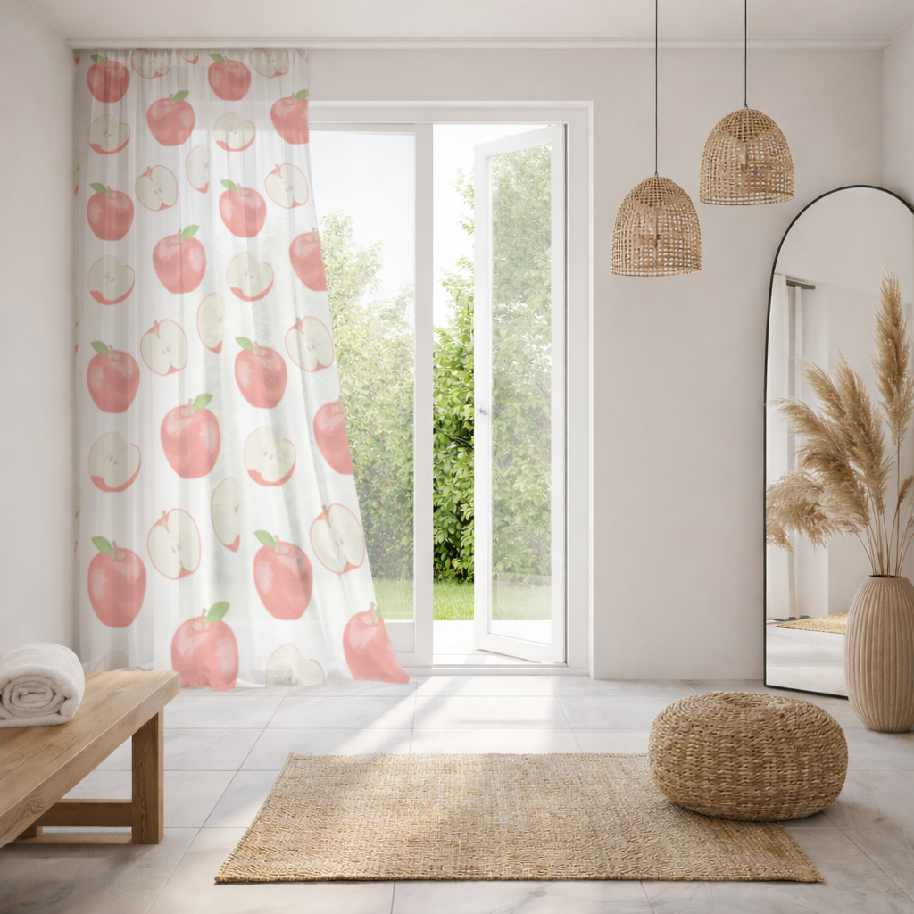 Red Apple Slices Sheer Curtain