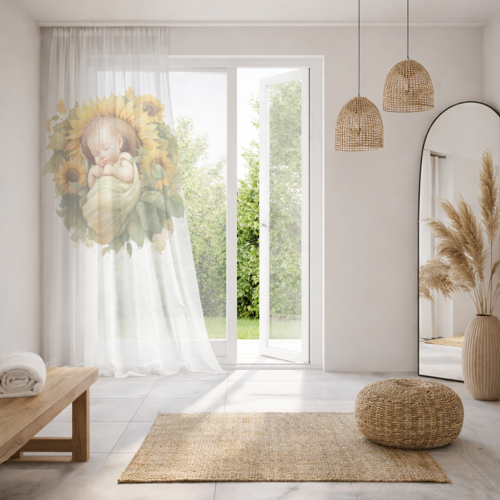 Sleeping Baby in Sunflower Sheer Curtain