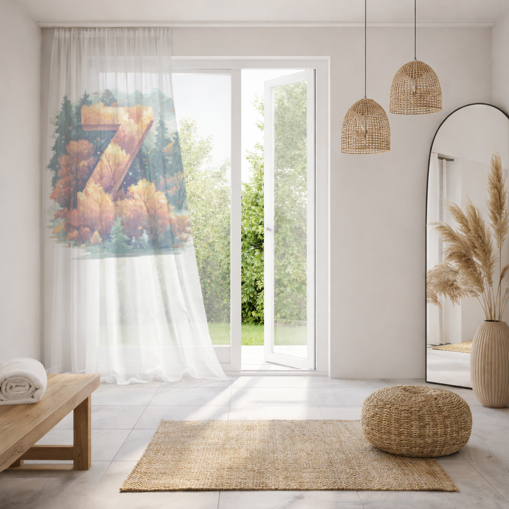 Autumn Leaf Forest Letter Z Sheer Curtain