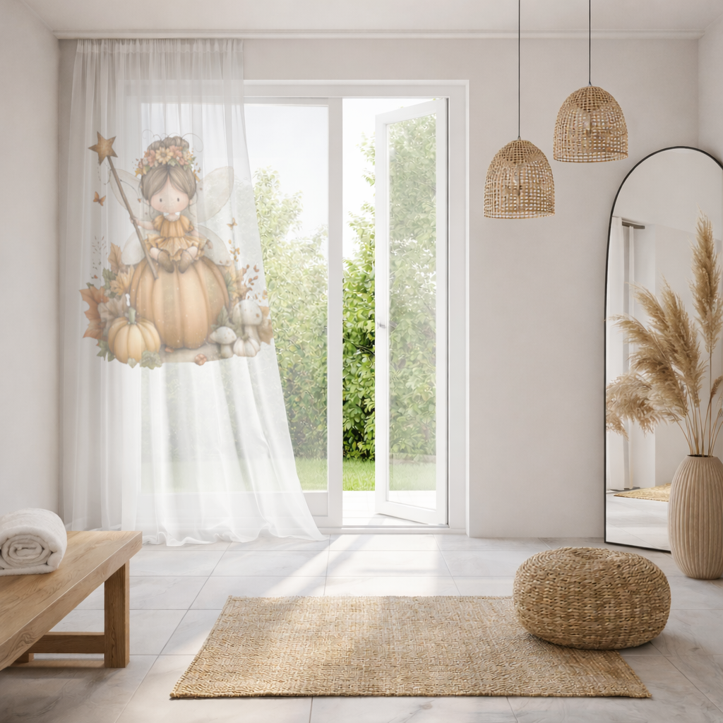 Whimsical Autumn Pumpkin Fairy Sheer Curtain
