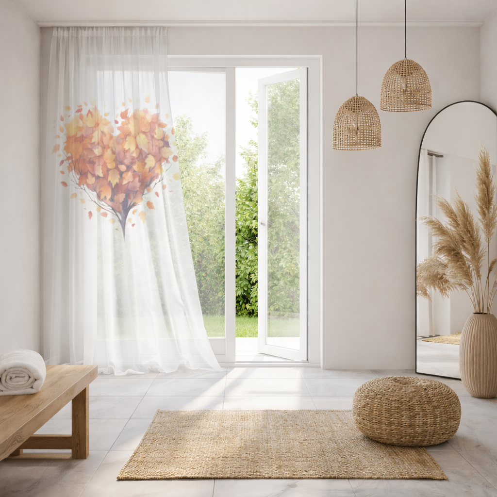 Autumn Leaf Heart Sheer Curtain