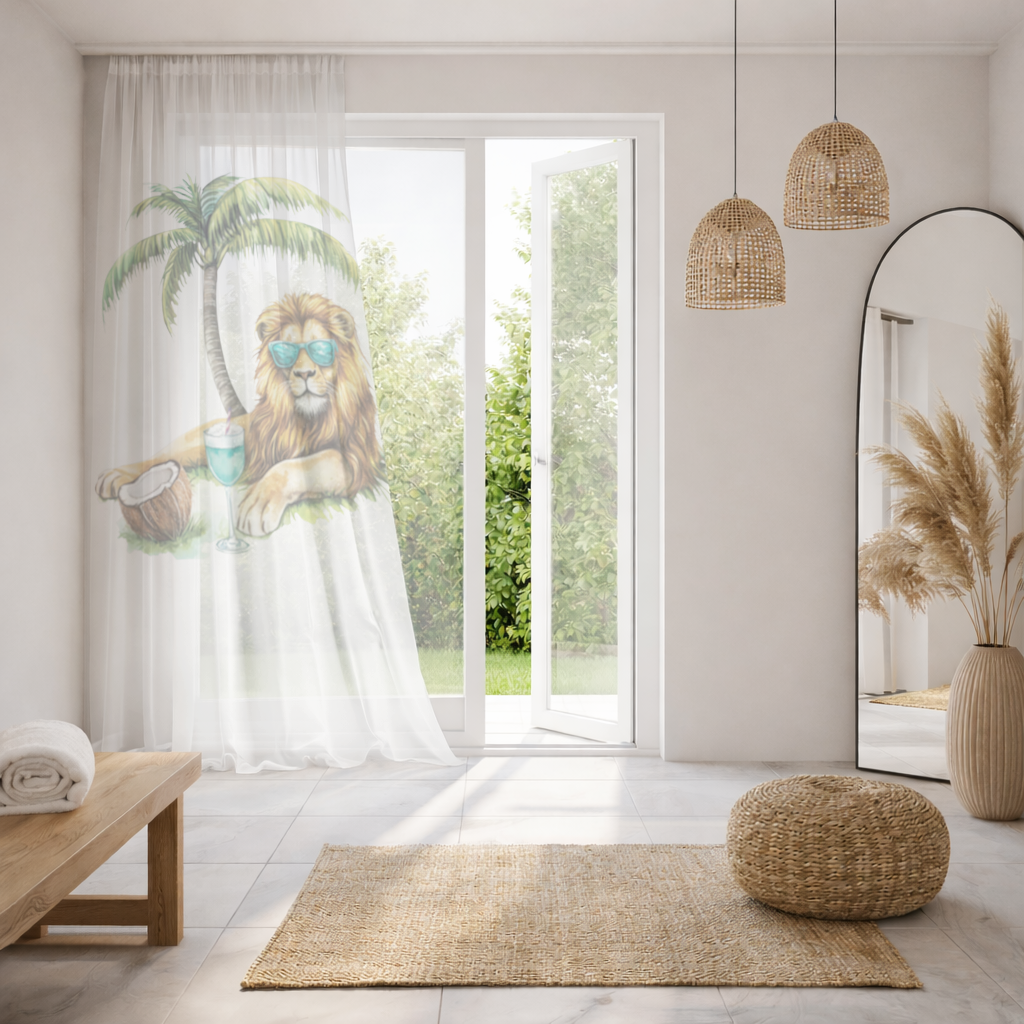 Summer Vibe Lion Under Palm Tree Sheer Curtain