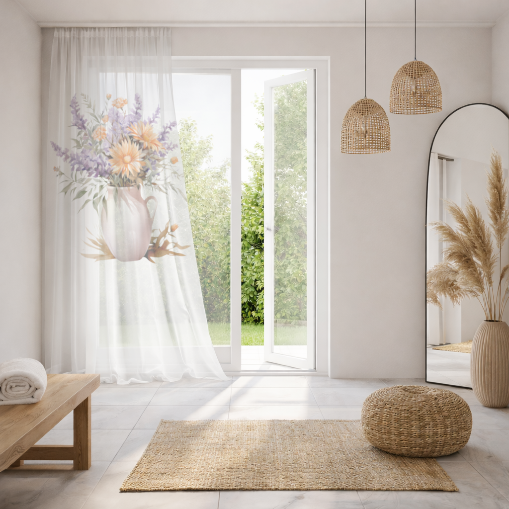 Cottagecore Wildflower Pitcher Sheer Curtain