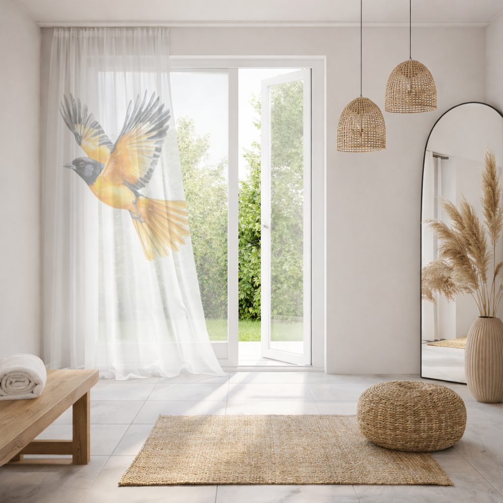 Watercolor Baltimore Oriole Sheer Curtain