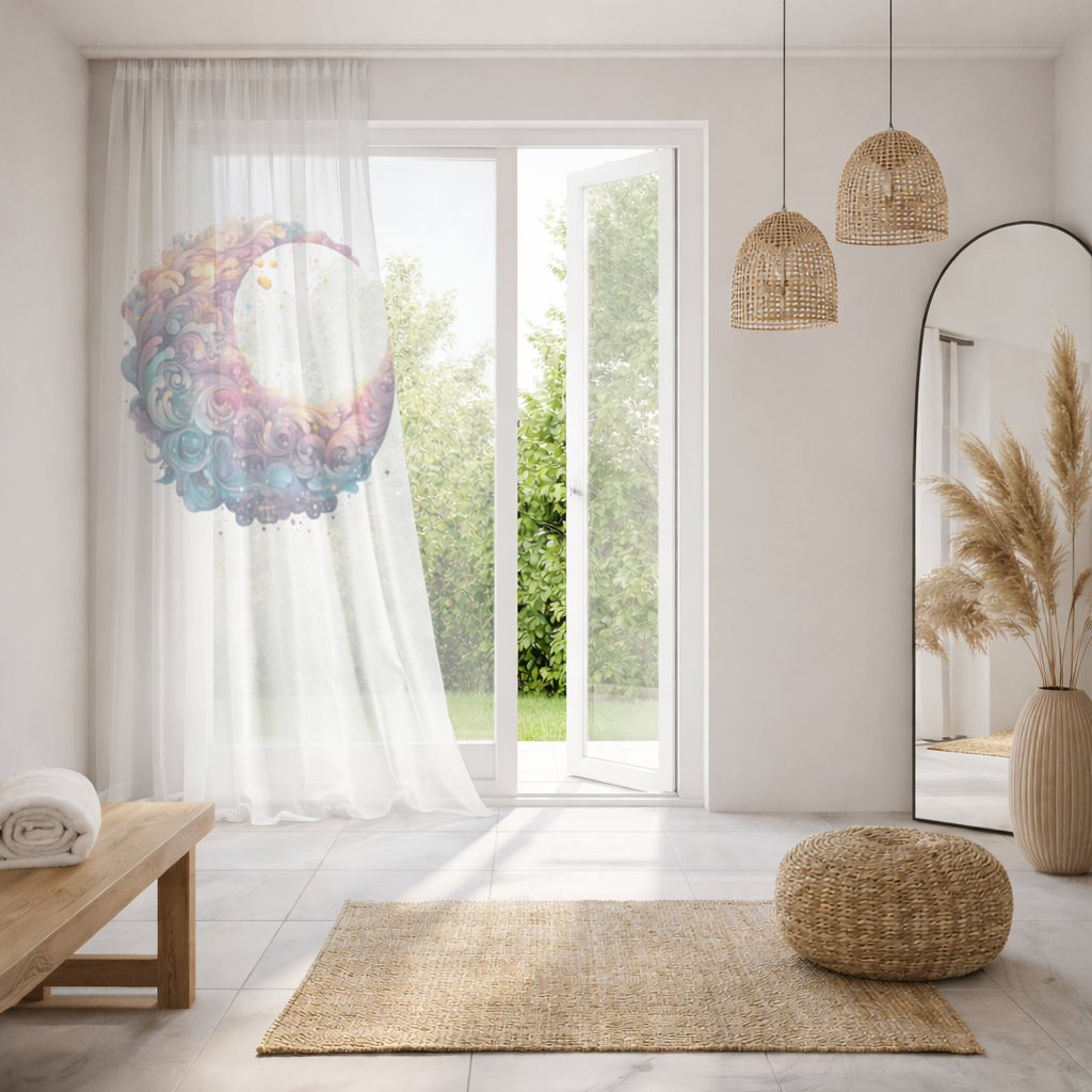 Colorful Swirled Celestial Moon Sheer Curtain