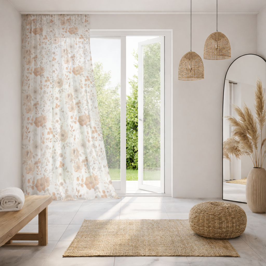 Terracotta Vintage Rose Sheer Curtain