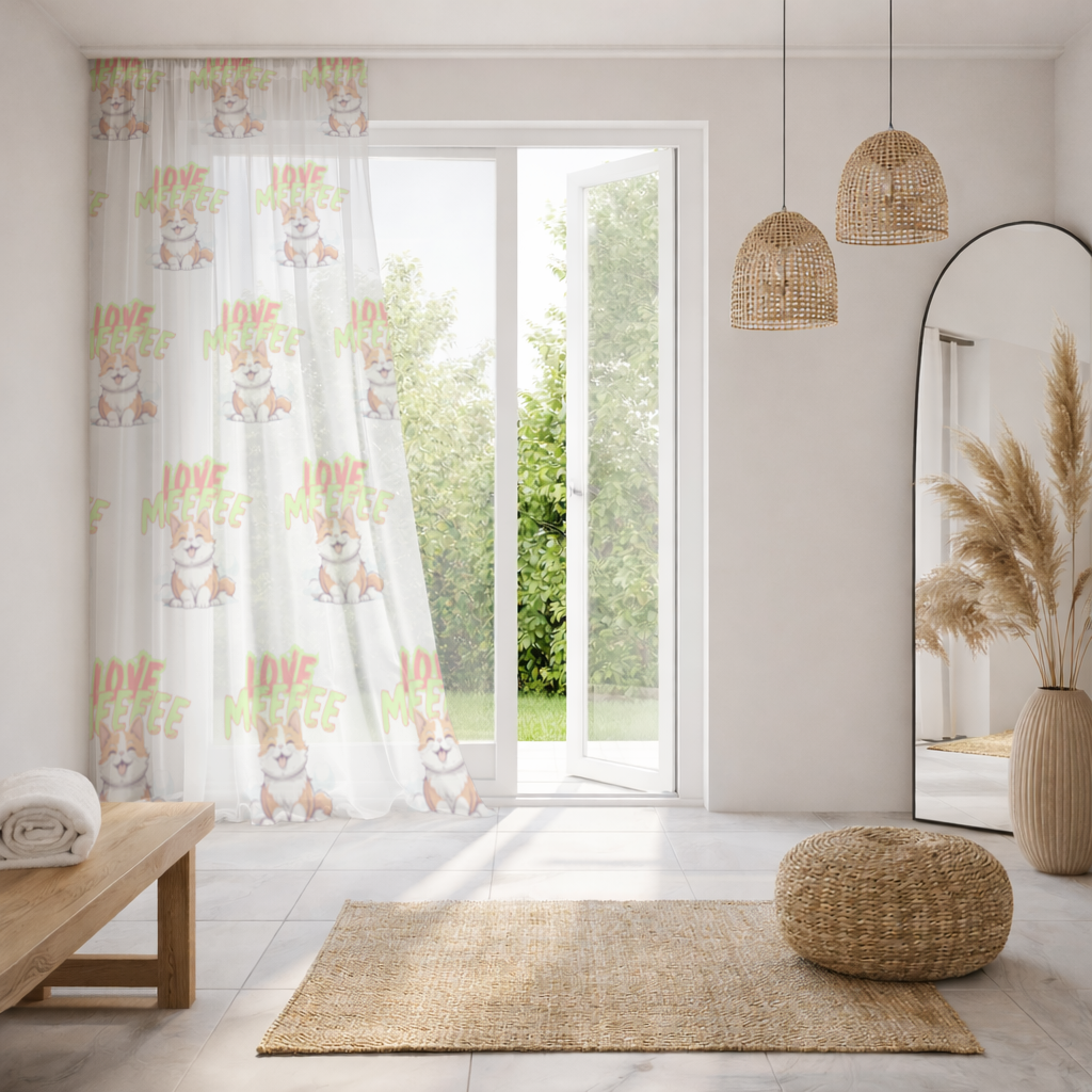 Cute Orange Cat Love Me Sheer Curtain