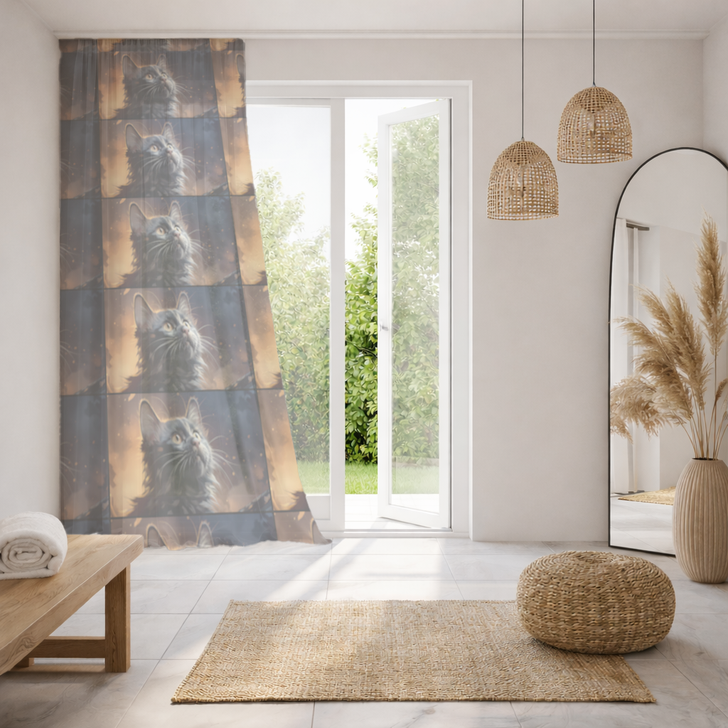 Black Cat Digital Art Sheer Curtain