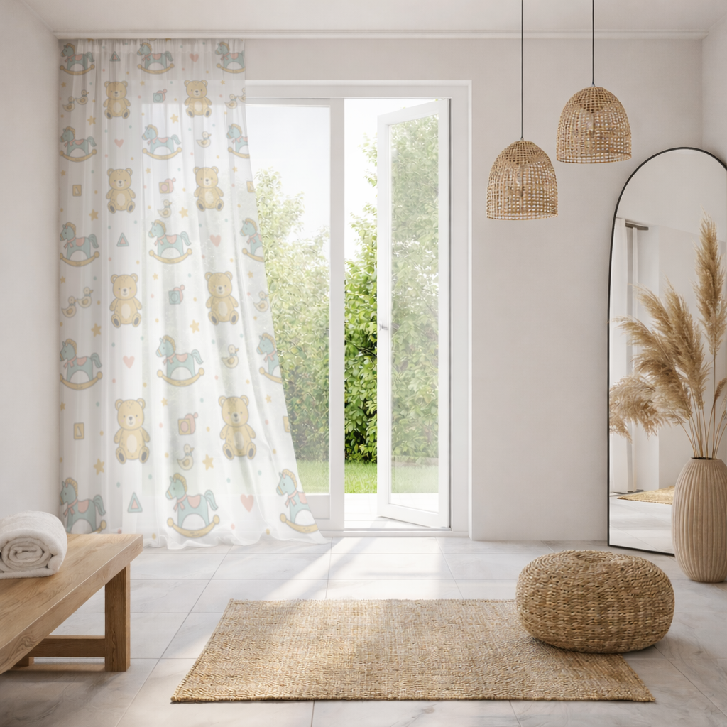 Cute Toy Pattern Kids Background Sheer Curtain