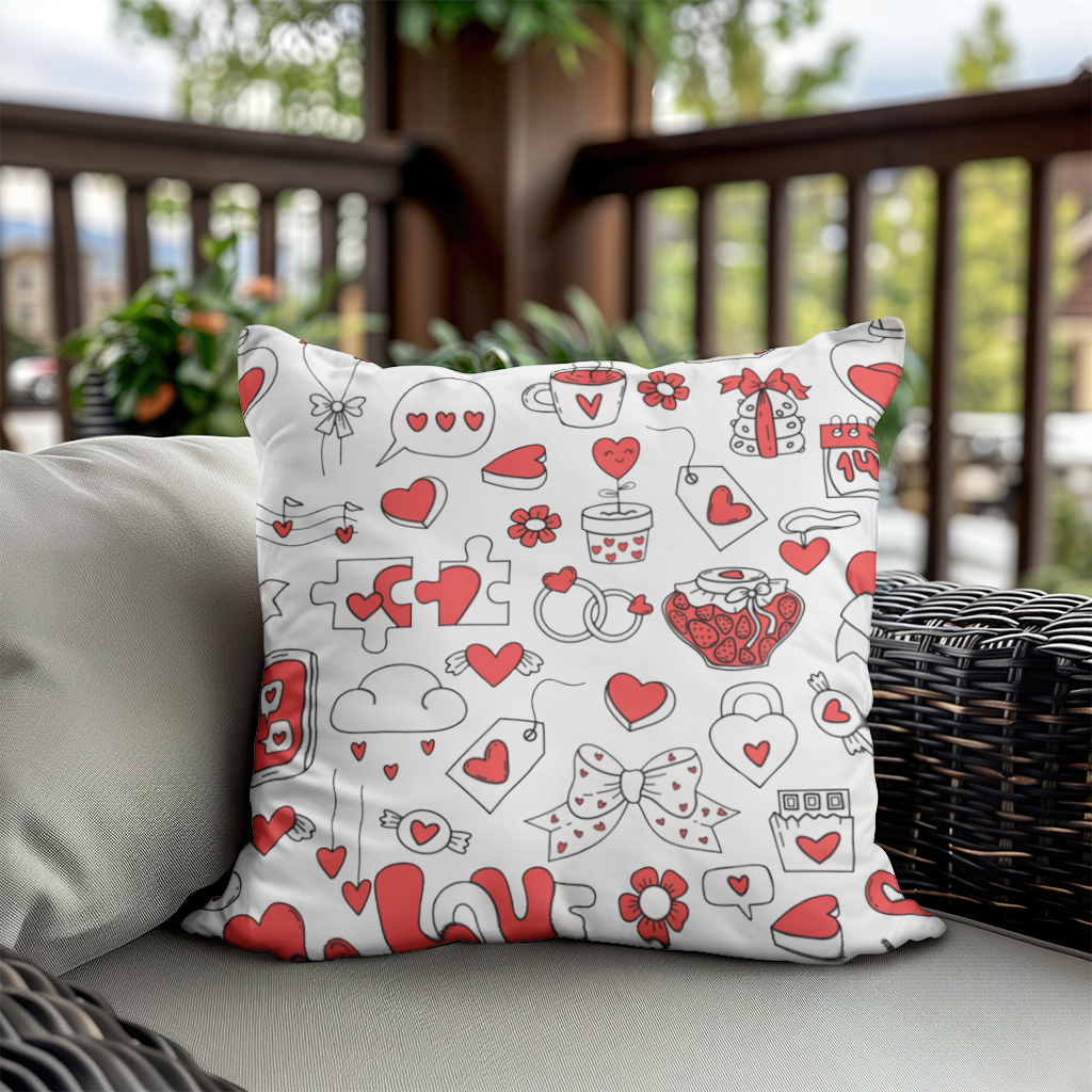 Valentines Day Doodle Love Heart Pattern Cute Design Decorative pillow cover
