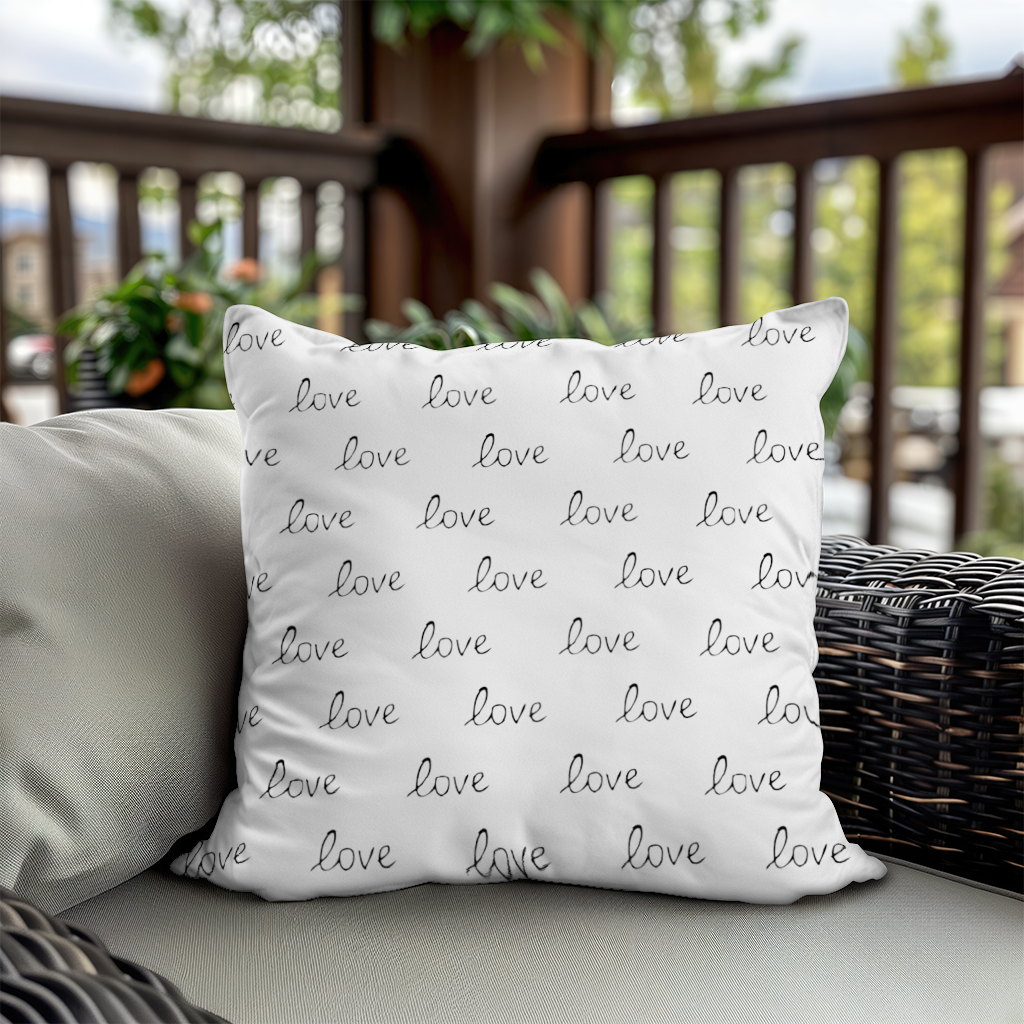 Minimal Black and White Love Text Pattern Design Decorative pillow cover