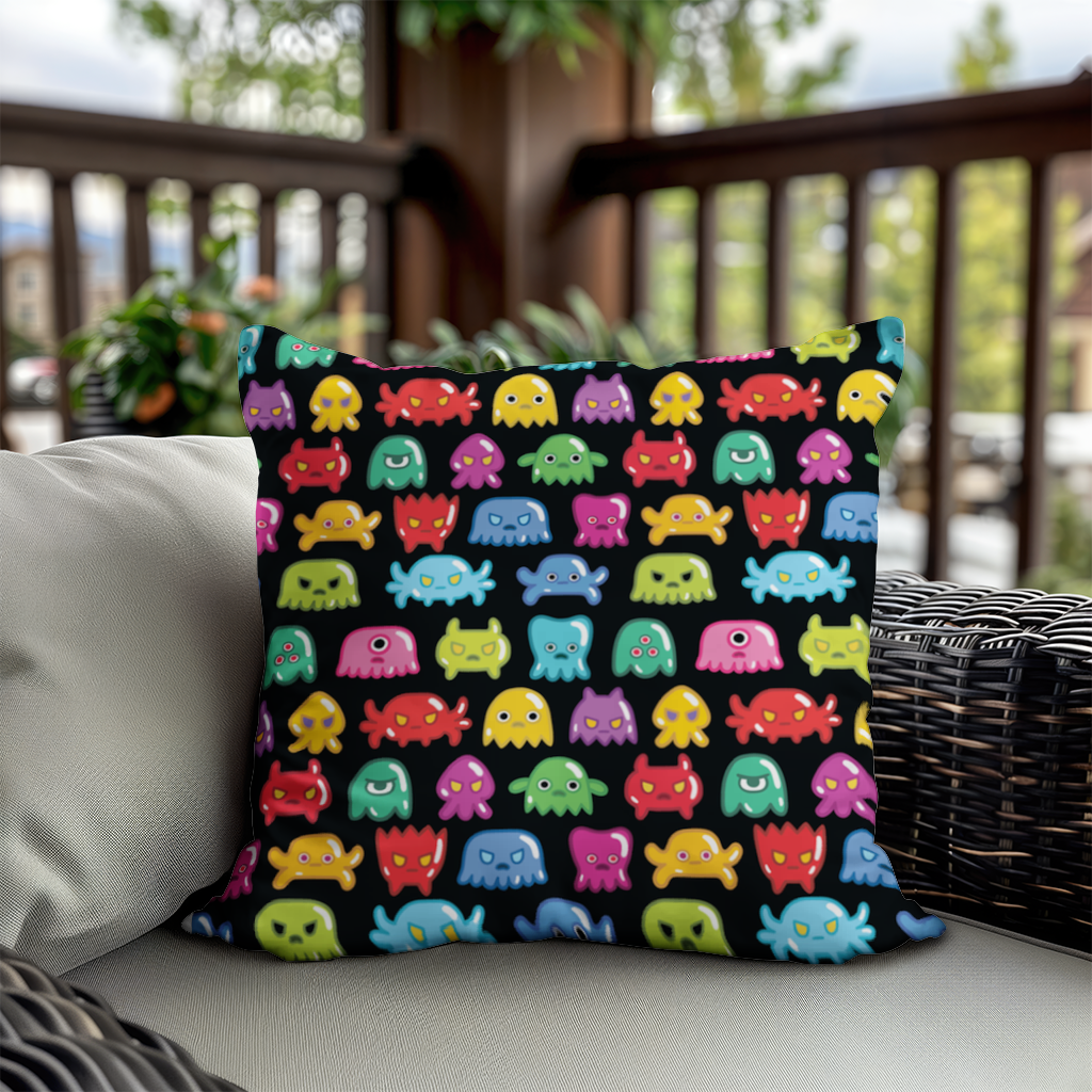 Renkli Sevimli Canavarlar Dikişsiz Desen Dekoratif Kırlent Kılıfı