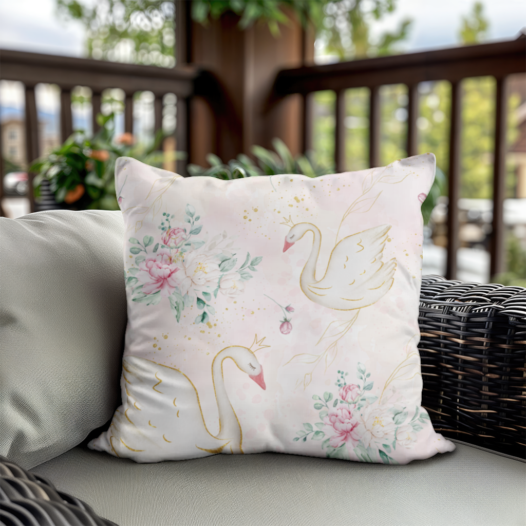 Pastel Watercolor Swan Floral Pattern Decorative pillow cover