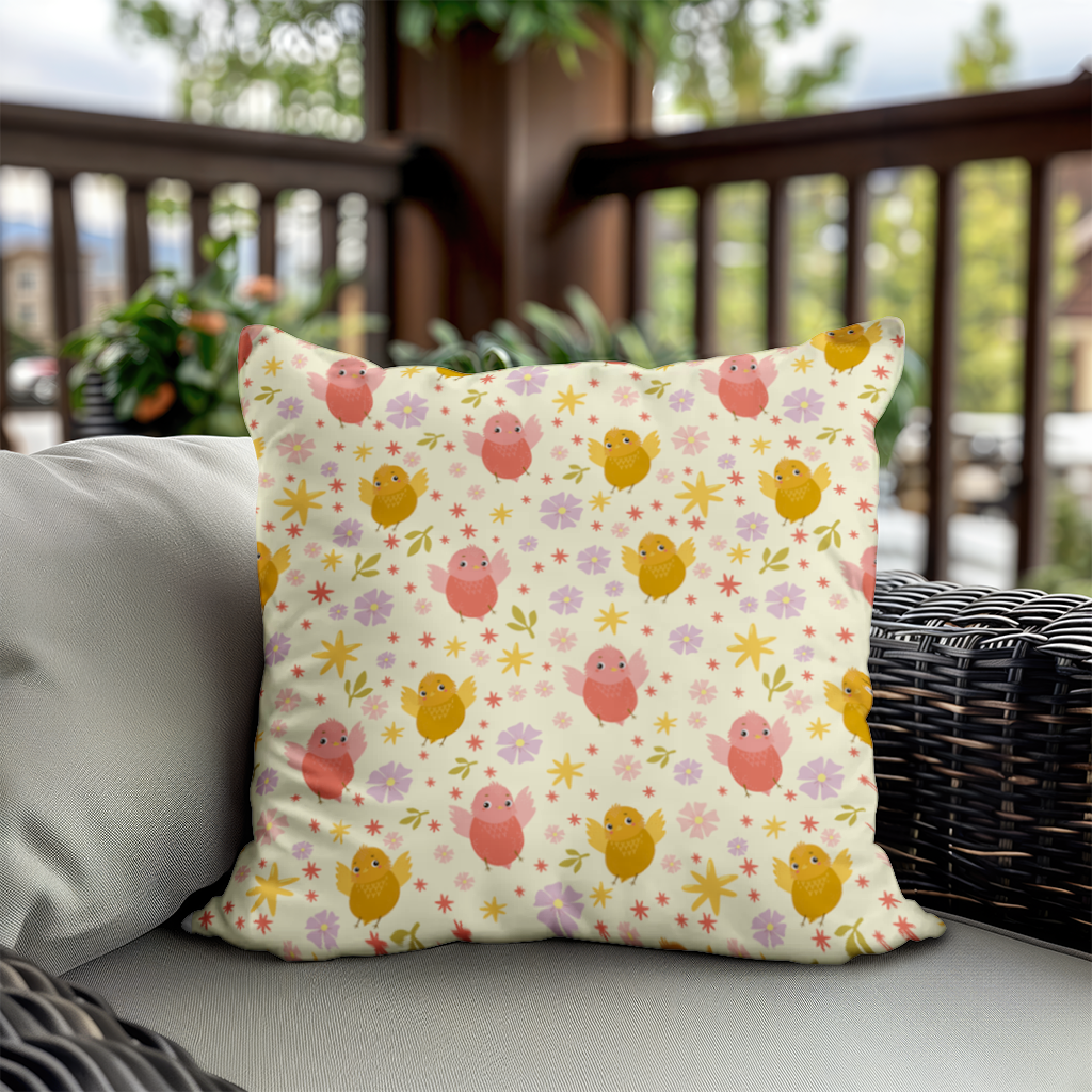 Cute Birds and Floral Pastel Spring Pattern Illustration Decorative pillow cover