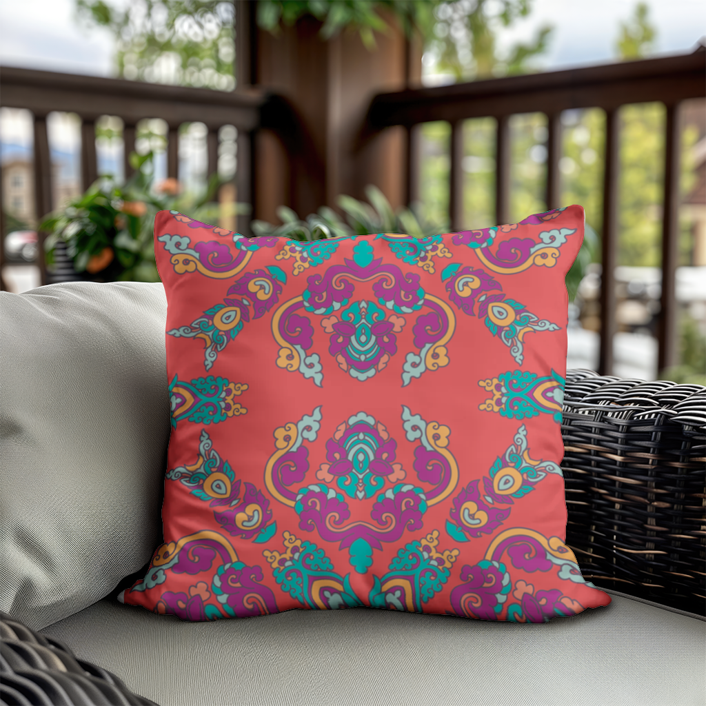 Vibrant Red Oriental Mandala Pattern Decorative pillow cover