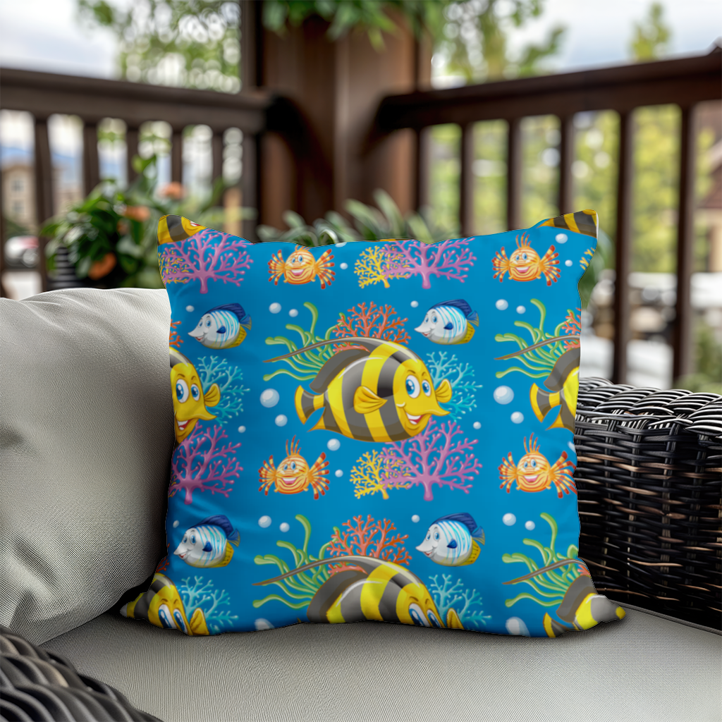 Colorful Tropical Fish and Coral Reef Pattern Decorative pillow cover