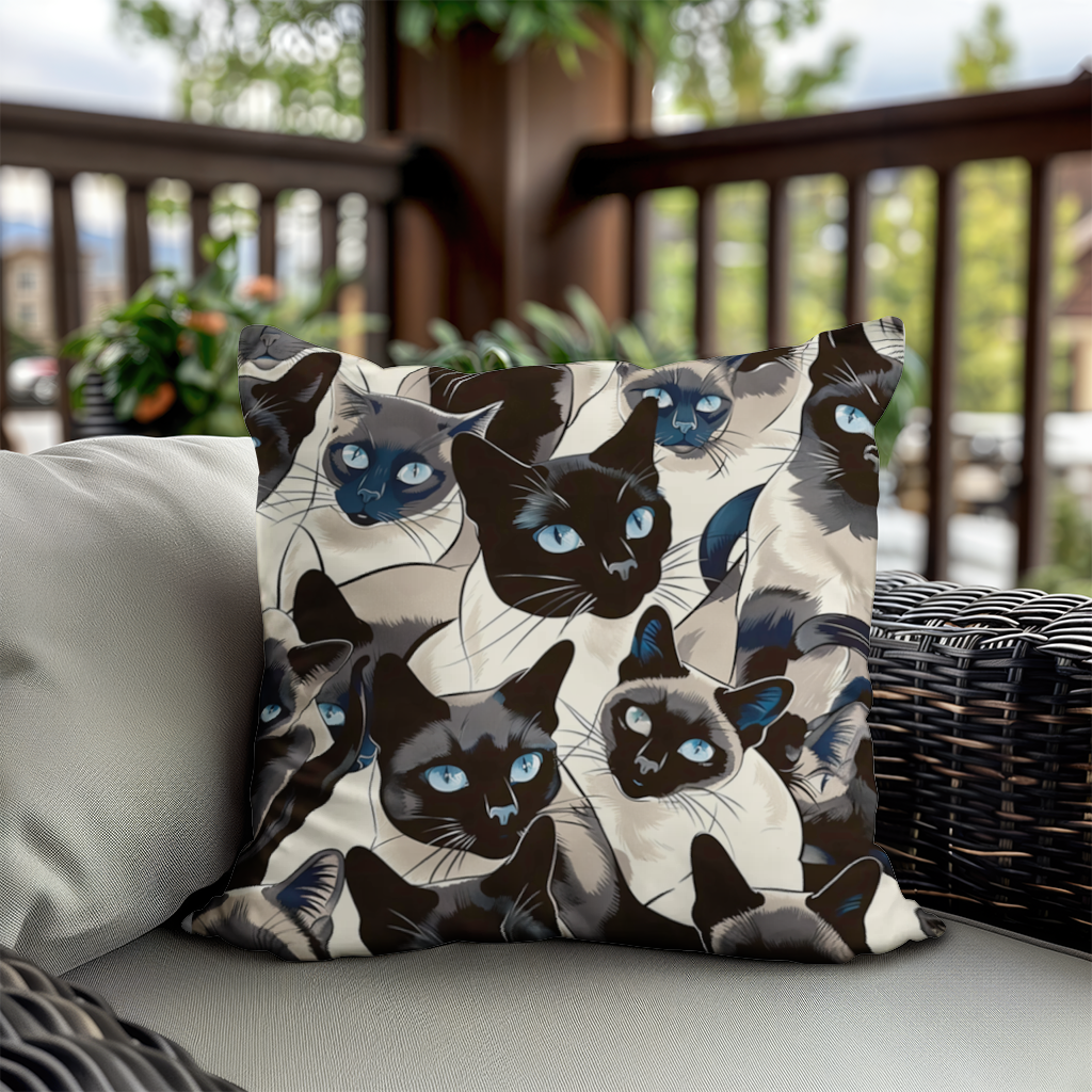 Blue Eyed Siamese Cat Elegant Illustration Pattern Decorative pillow cover