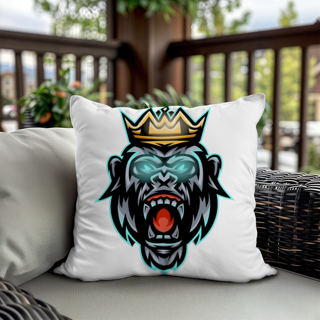 Angry Gorilla King with Crown Graphic - Neon Mascot Design Decorative pillow cover