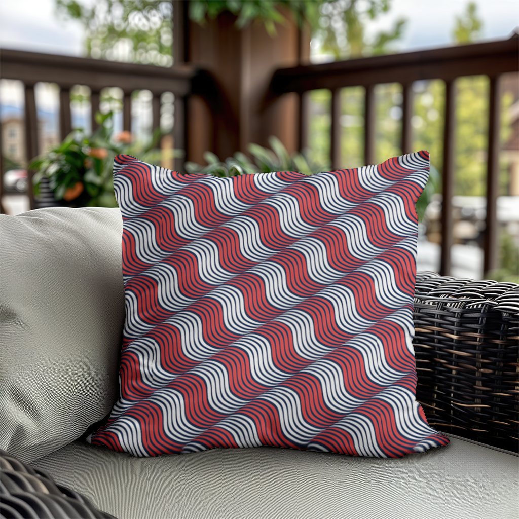 Kırmızı Lacivert Dalgalı Çizgi Deseni Dekoratif Kırlent Kılıfı