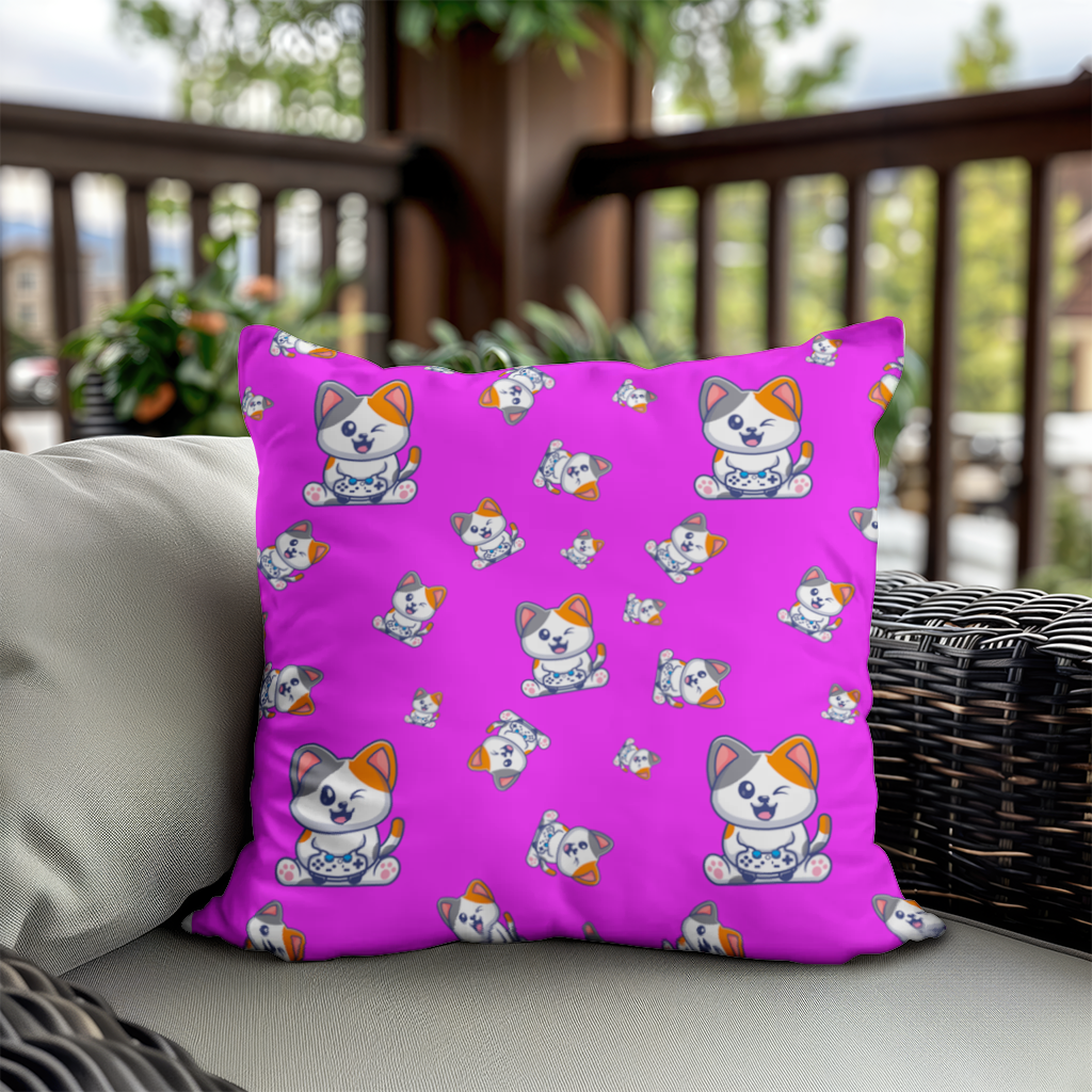 Cute Cartoon Cat Pattern on Pink Background Decorative pillow cover