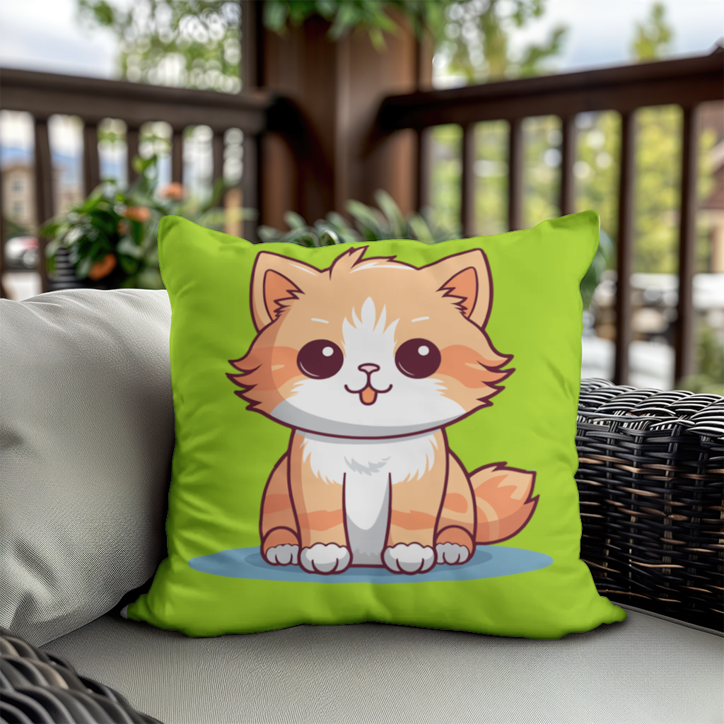 Sevimli Turuncu Kedi Çizimi Dekoratif Kırlent Kılıfı