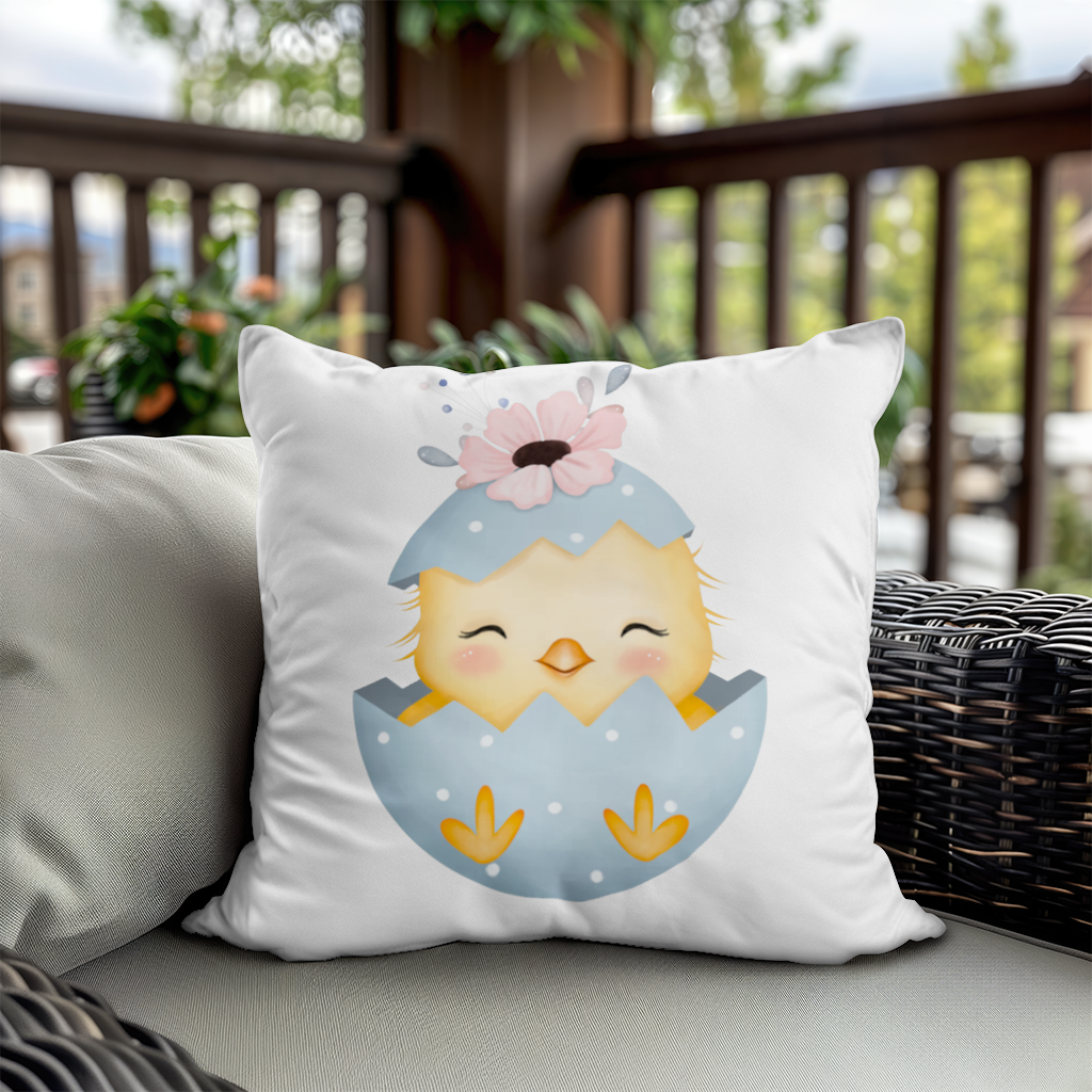 Cute Chick in Egg with Floral Hat Decorative pillow cover