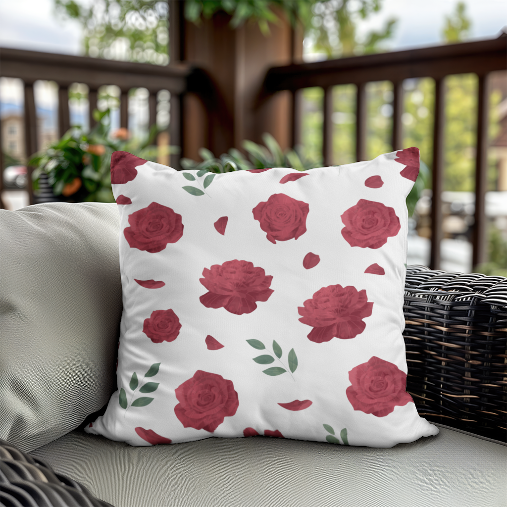 Red Rose and Leaf Romantic Seamless Pattern Decorative pillow cover