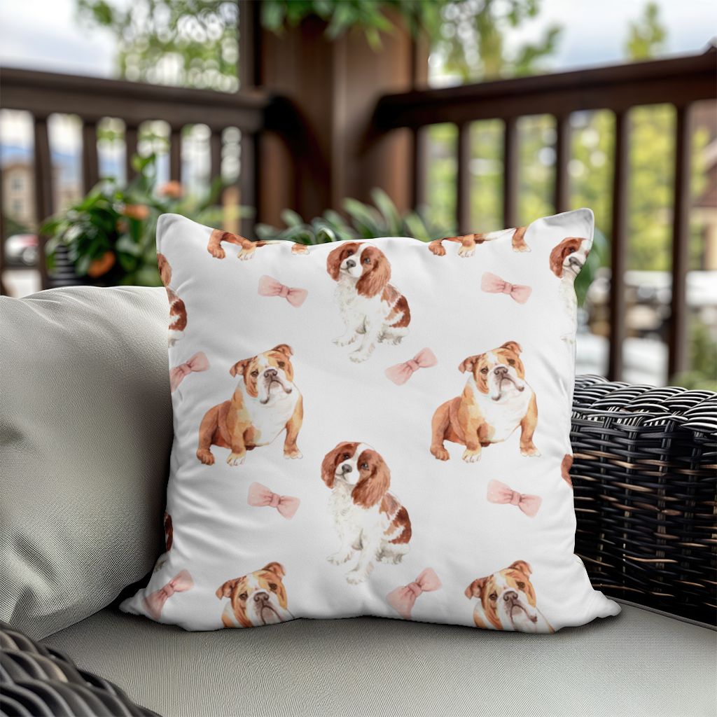 Watercolor English Bulldog and Cavalier Puppy Pattern Decorative pillow cover