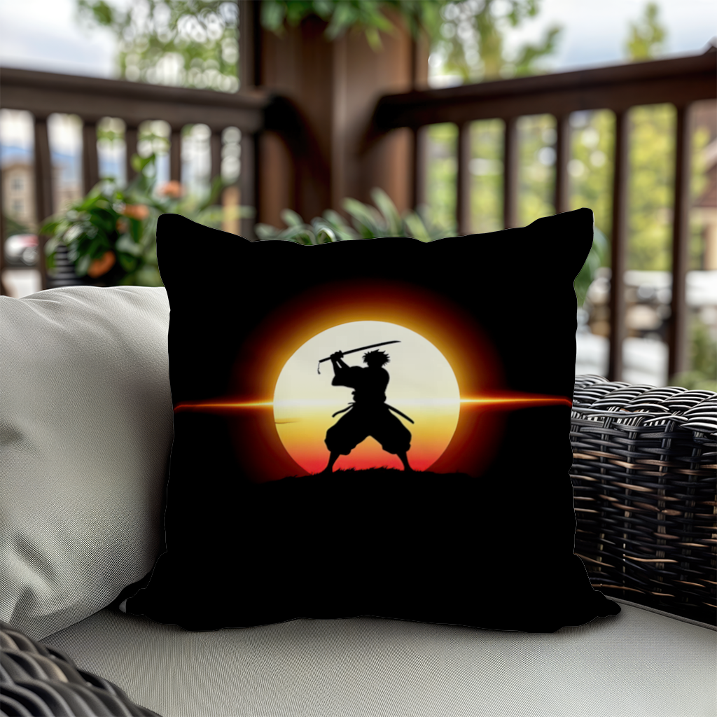 Samurai Silhouette Under the Rising Sun Honor and Strength Decorative pillow cover