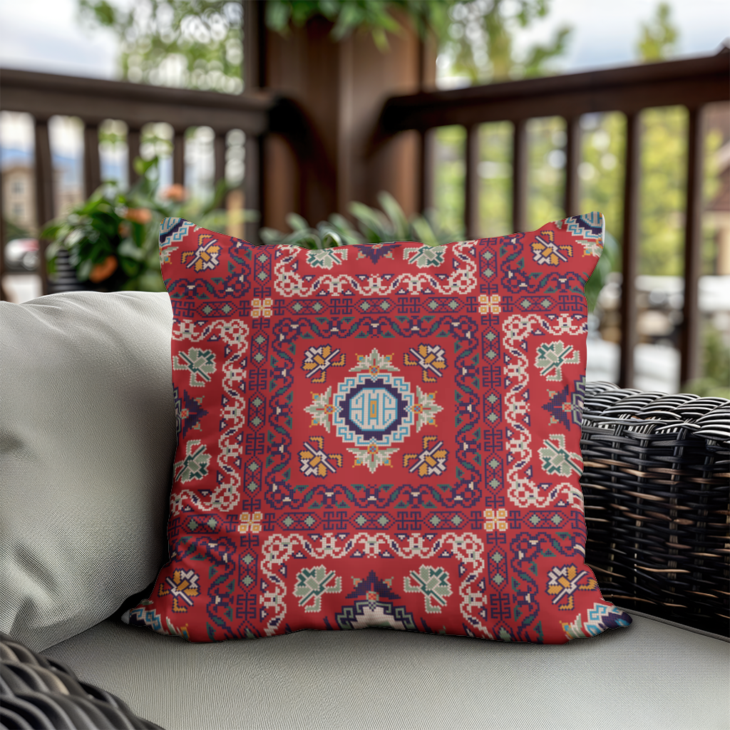 Traditional Kilim Inspired Red Ethnic Geometric Pattern Decorative pillow cover