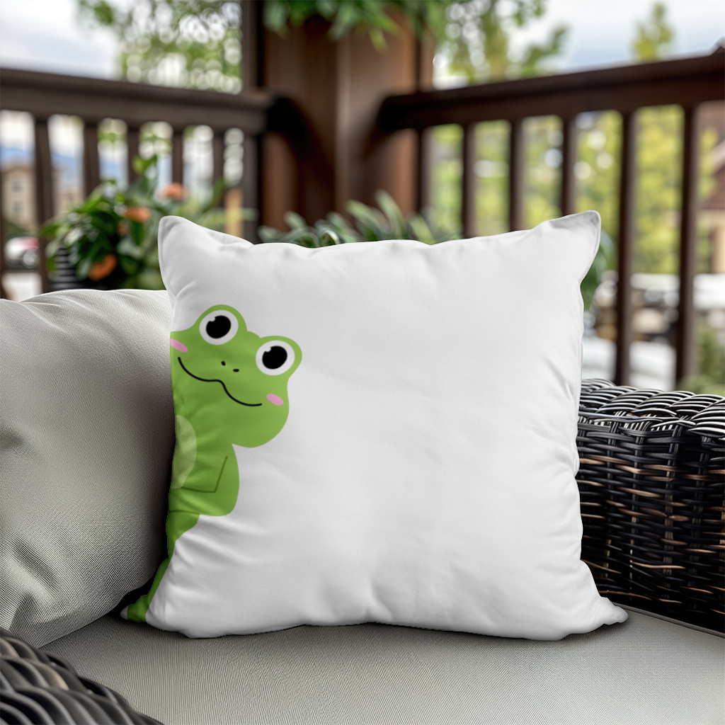 Cute Green Frog Peek-a-Boo Illustration Decorative pillow cover