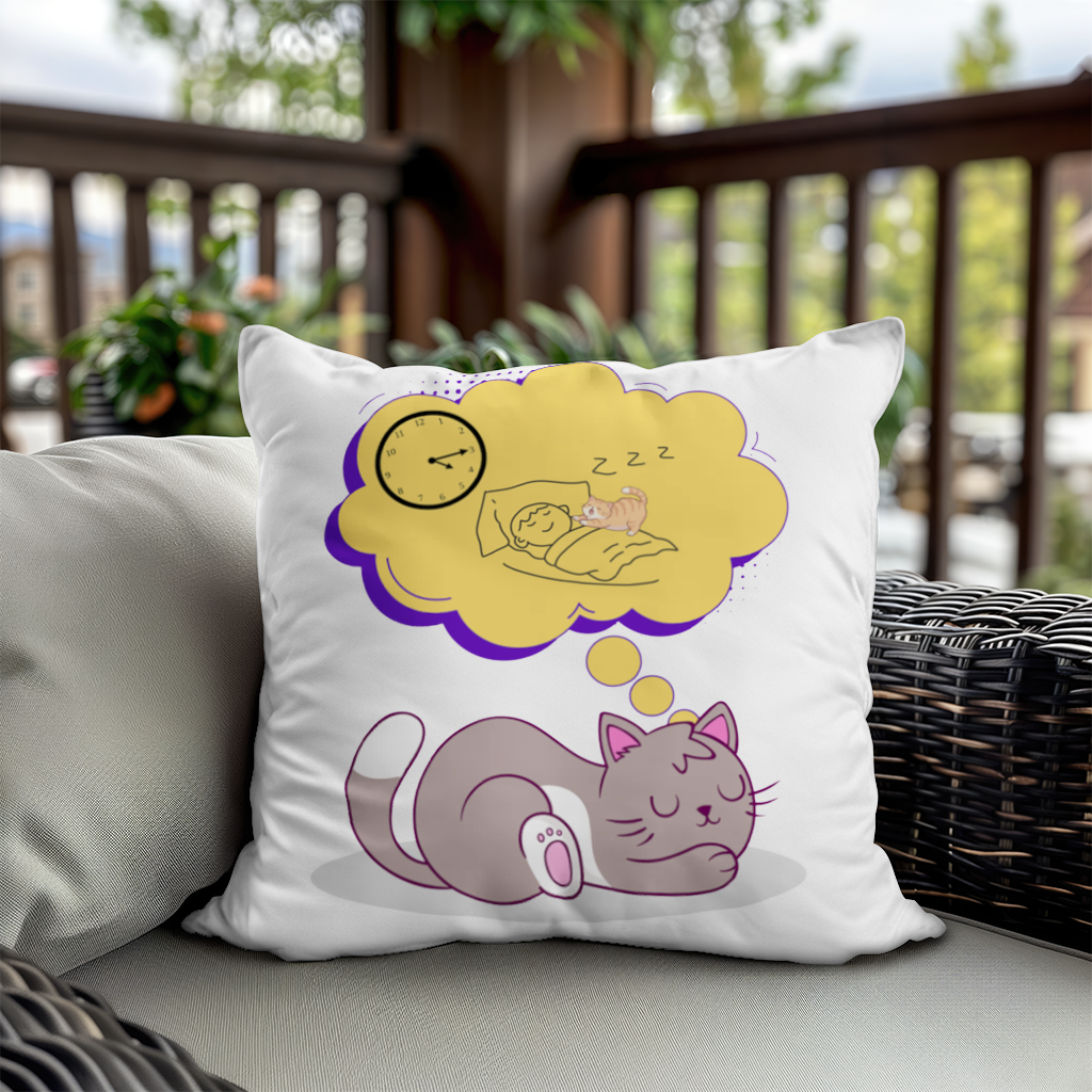 Cat Planning a 4 AM Zoomies Illustration Decorative pillow cover