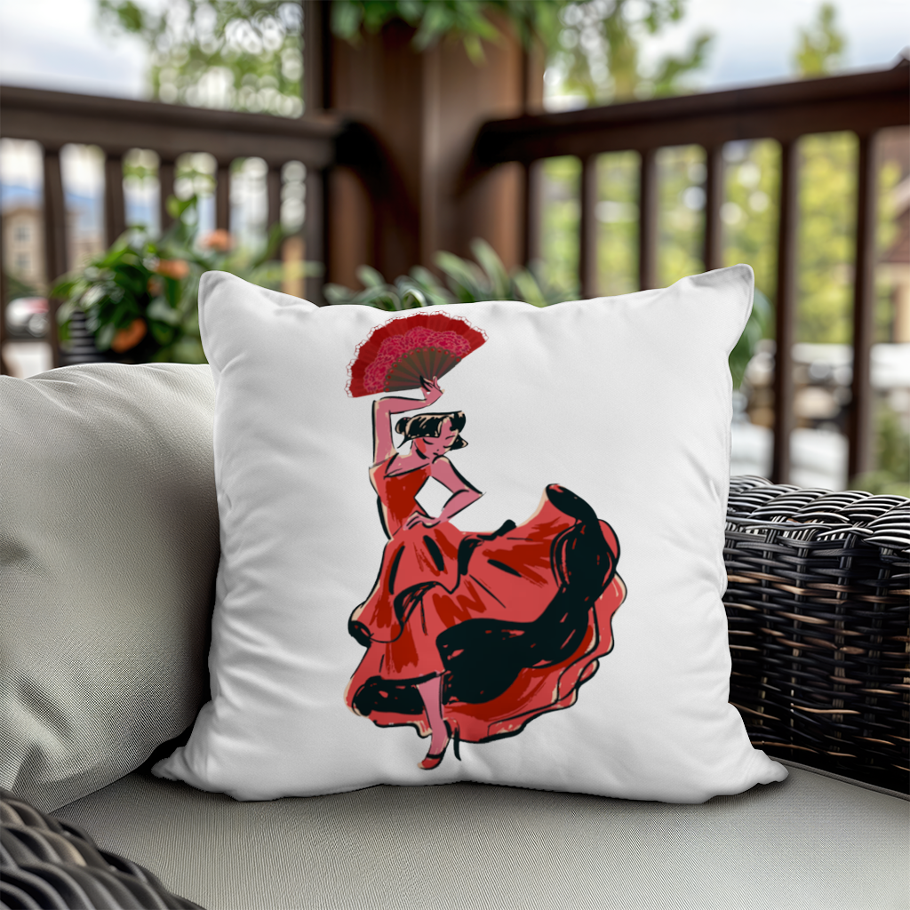 Flamenco Dancer with Fan Illustration Decorative pillow cover