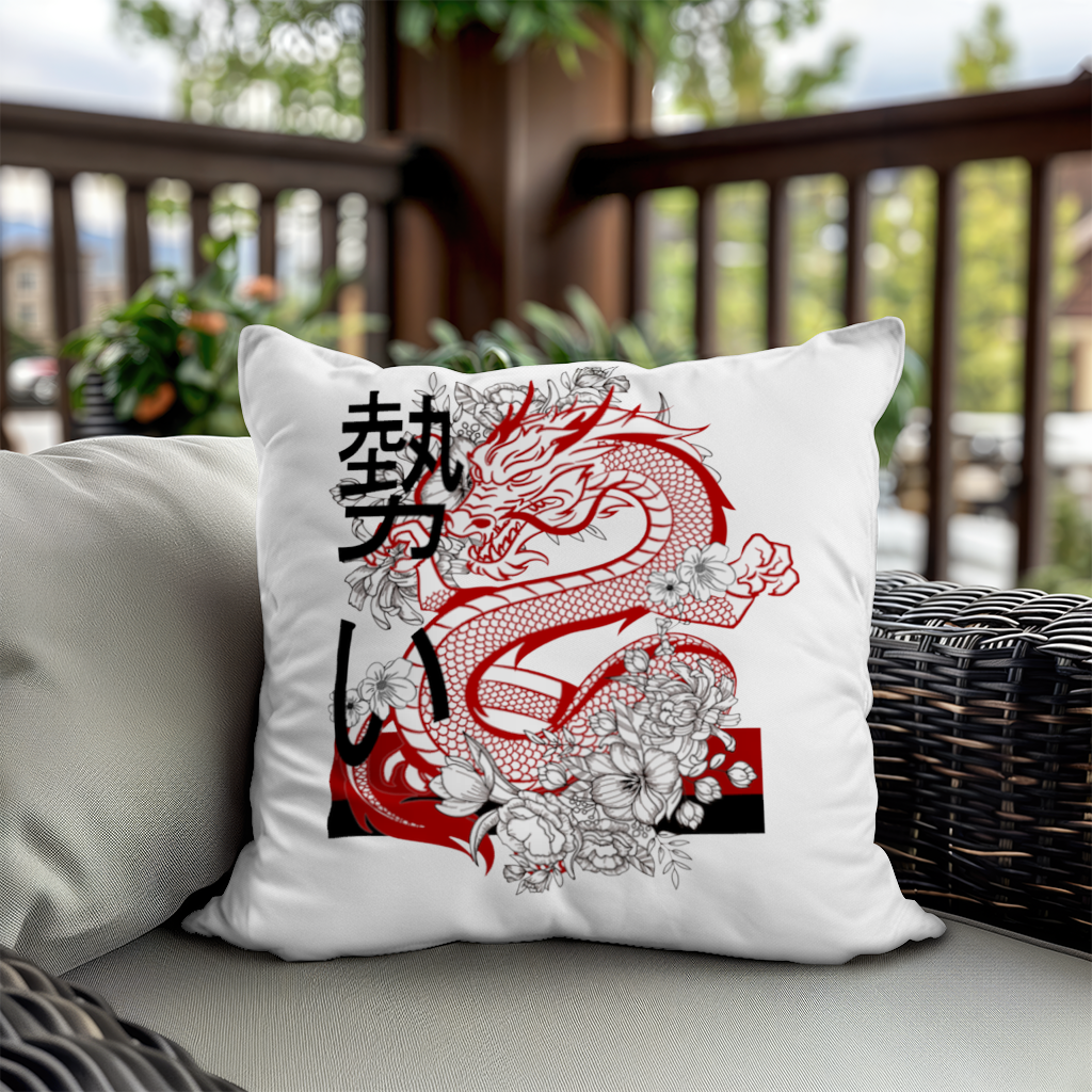Japanese Dragon with Floral Design Decorative pillow cover