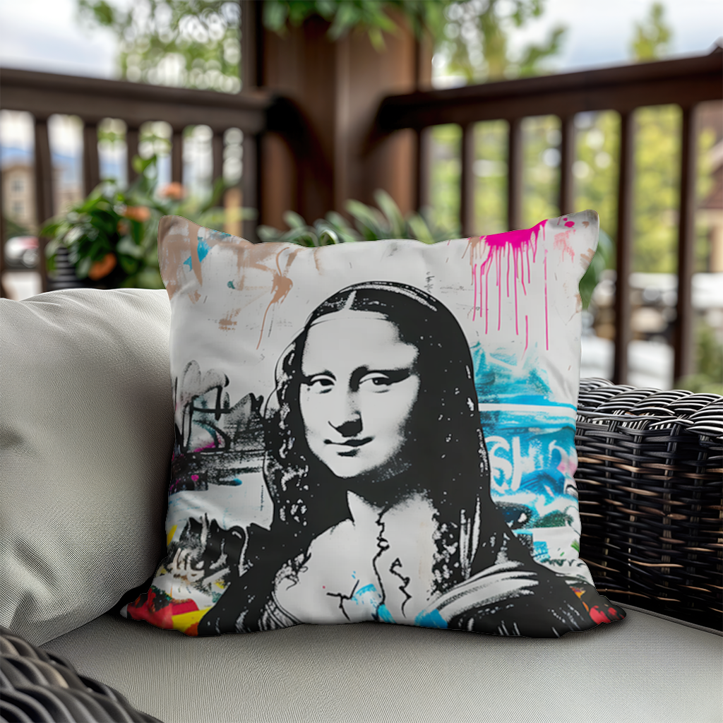 Graffiti Style Modern Mona Lisa Illustration Decorative pillow cover