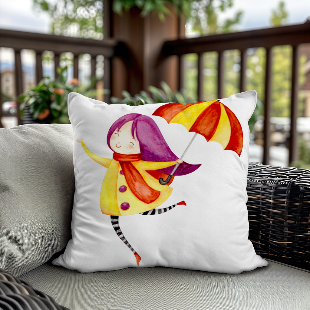 Cheerful Girl with Umbrella Decorative pillow cover