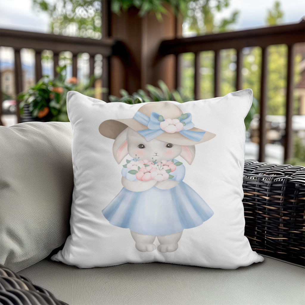 Cute Bunny with Hat Holding Flowers Decorative pillow cover