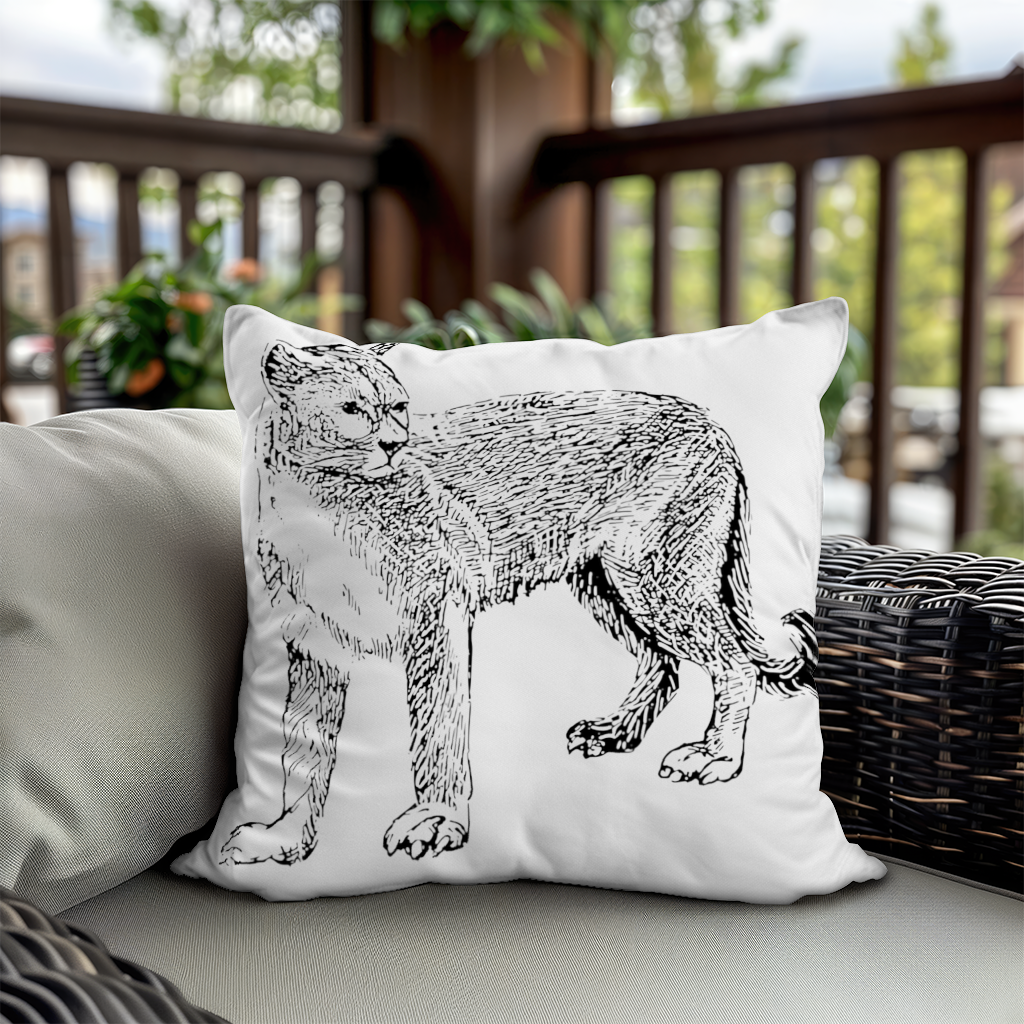 Black and White Wild Cat Sketch Illustration Decorative pillow cover