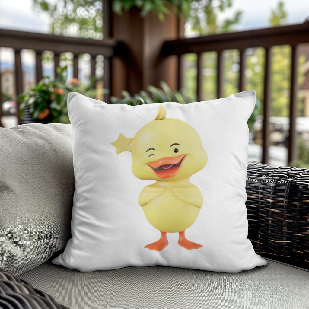 Yıldızlı Göz Kırpan Neşeli Sarı Ördek Dekoratif Kırlent Kılıfı