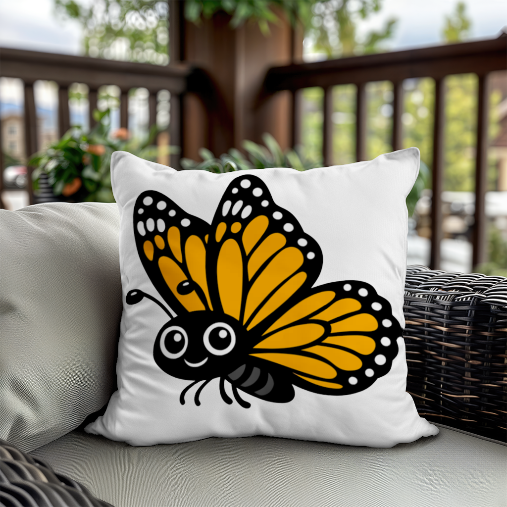 Smiling Orange Monarch Butterfly Character Decorative pillow cover