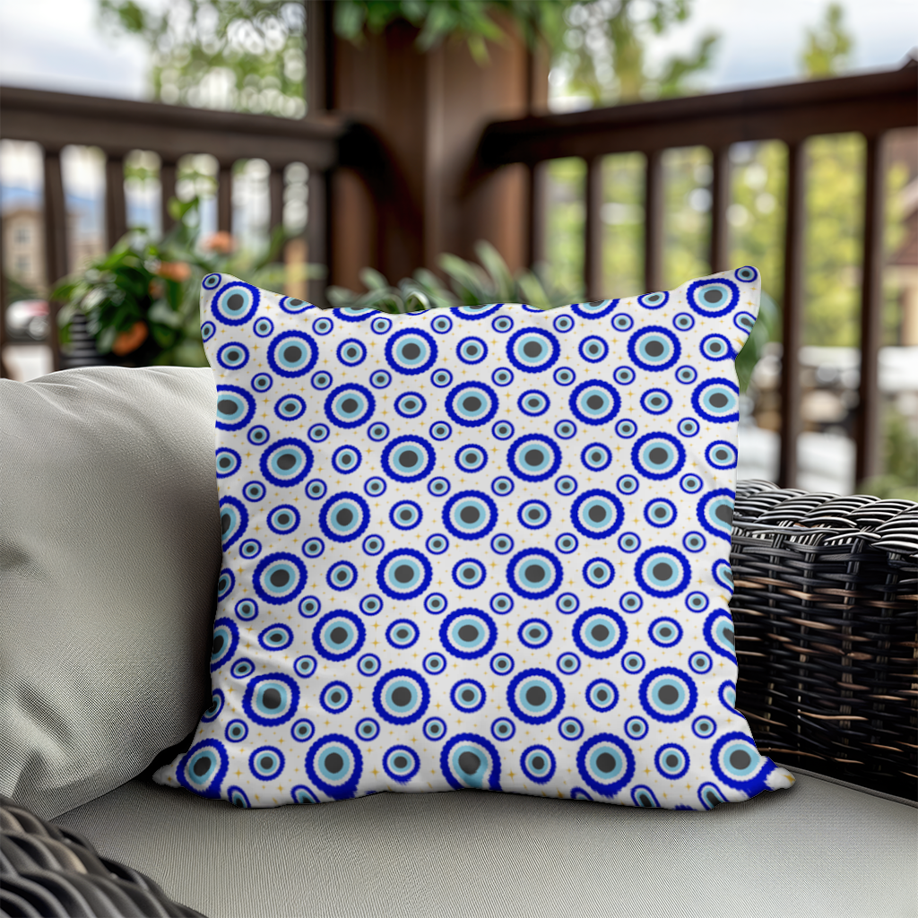 Blue Evil Eye Pattern with Stars Decorative pillow cover